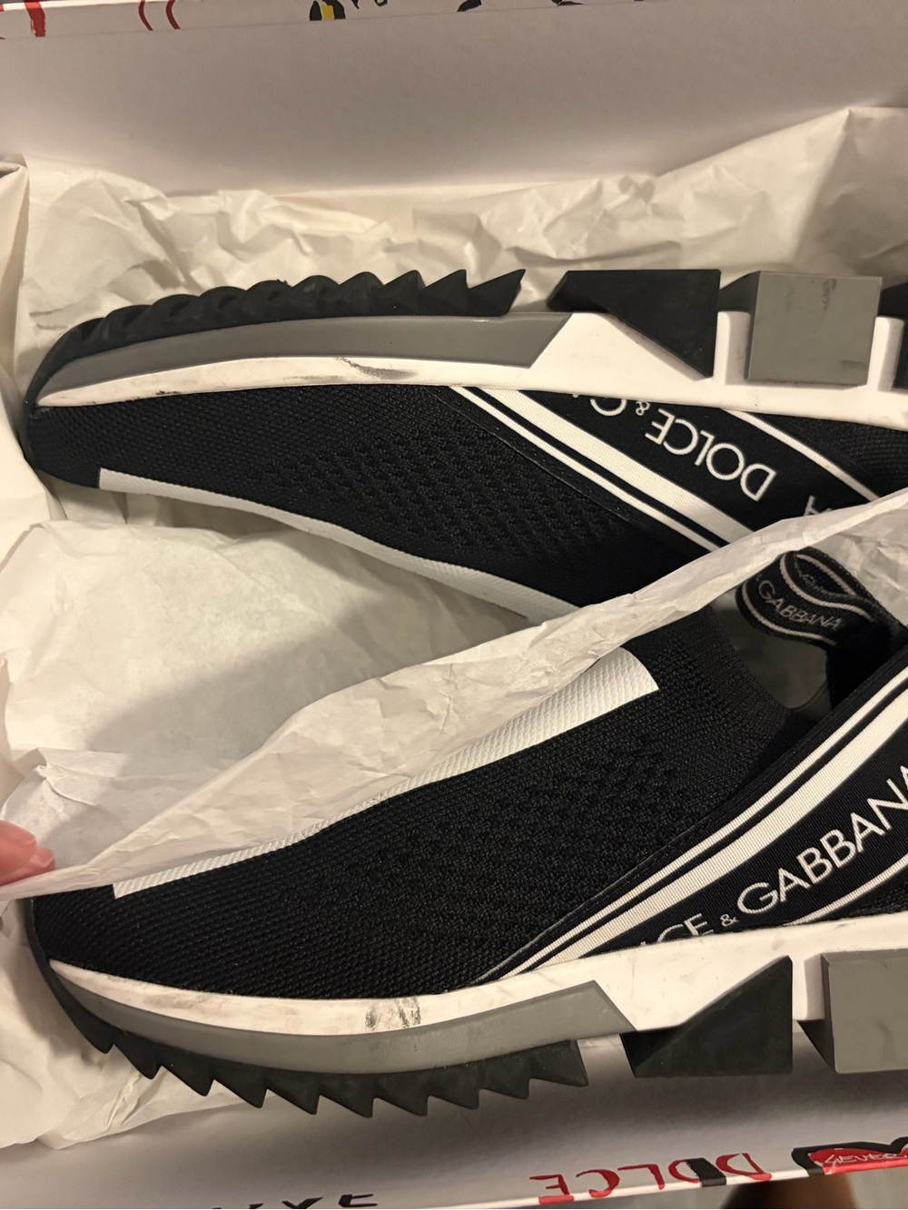 Dolce & Gabbana Men’s Black and White Slip-On Knit Sneakers